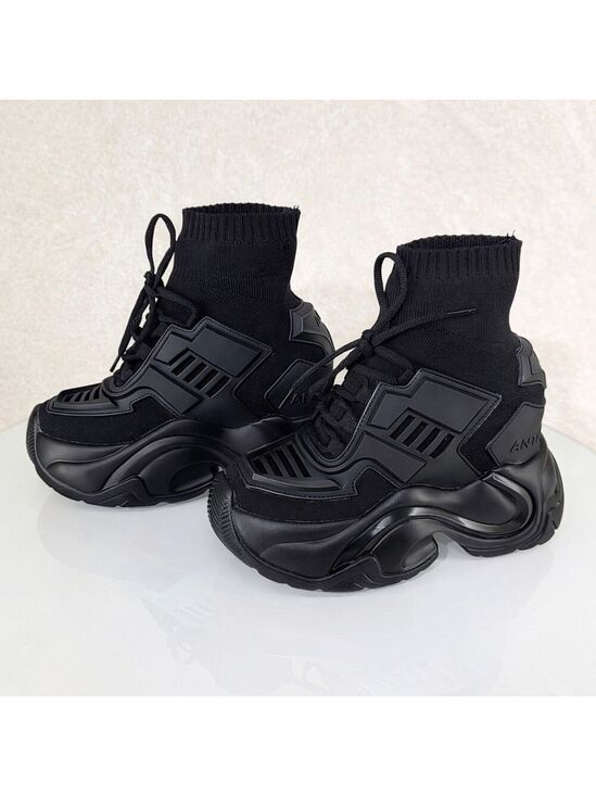 Anthony Wang Shoes - NIB Wang Jupiter Damson Pull On Knit Platform Sneaker 4" Hidden Wedge Black